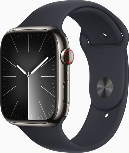 Apple Watch Series 9 Rostfritt stål 45 mm (2023) GPS + Cellular Midnatt Sportband Midnatt M/L