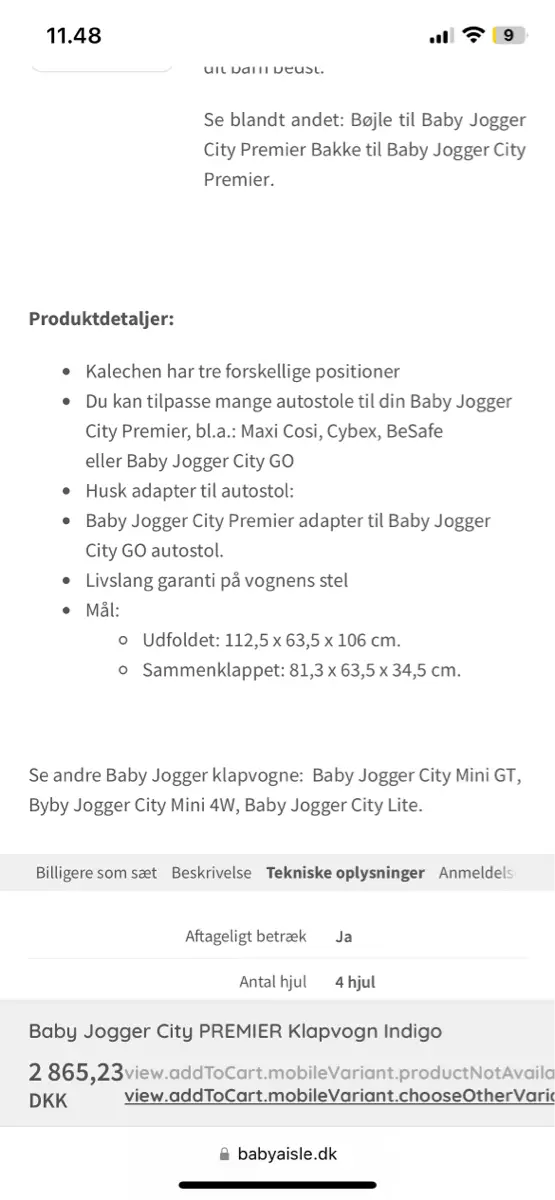 Baby Jogger City Premier Klapvogn