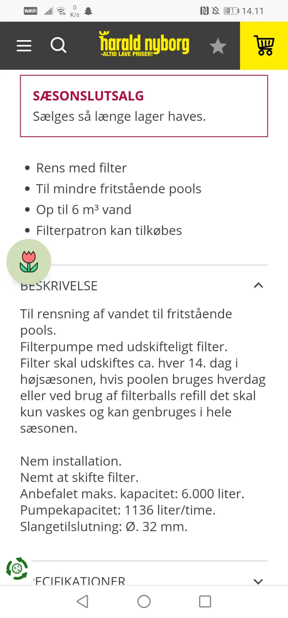 Avenli Filter pumpe til pool