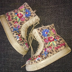 Pomp D'Api leopard støvler sko beige blomstrede blomster