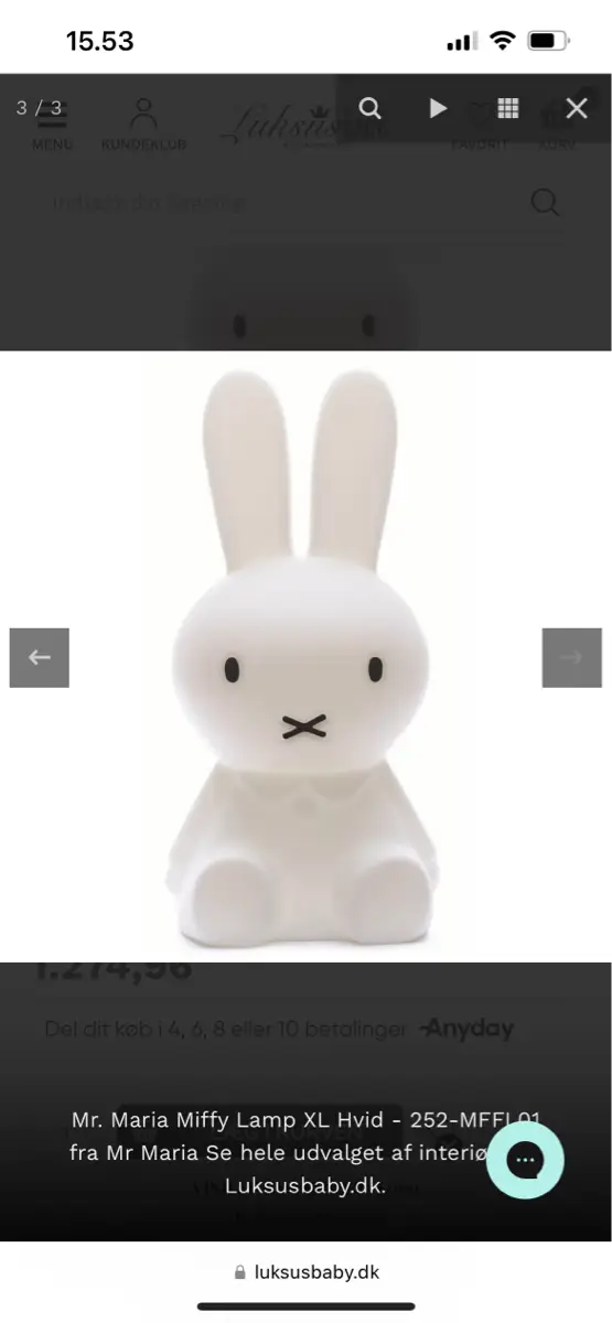 Ukendt Miffy lampe xl