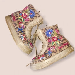 Pomp D'Api leopard støvler sko beige blomstrede blomster