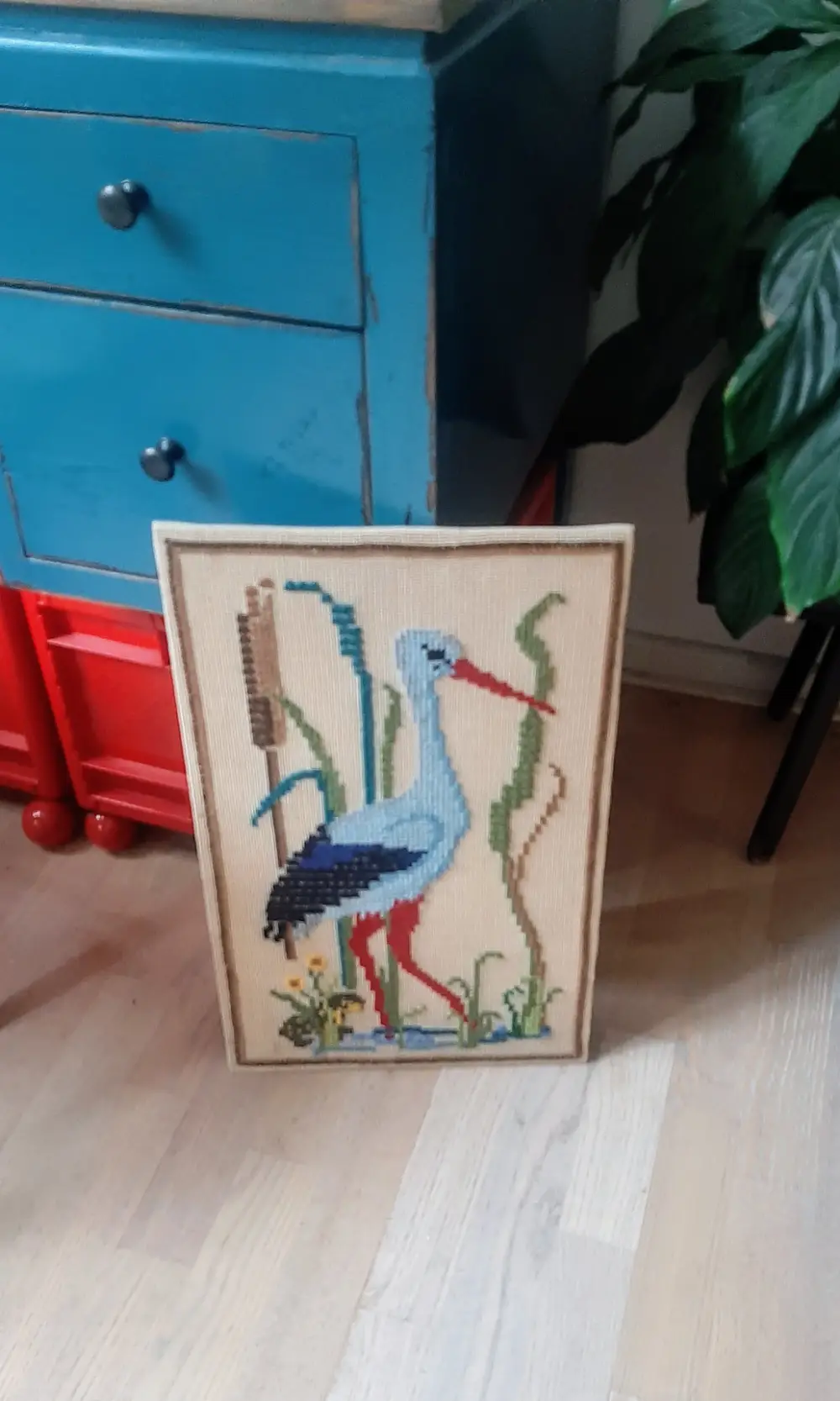 Broderet stork Retro