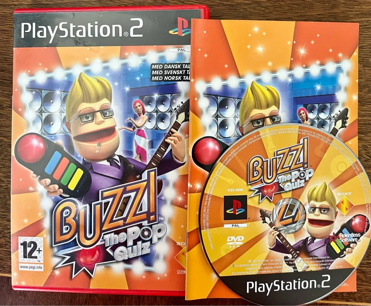 PS2 spil Buzz! The pop quiz buzz Sjovt quizspil Playstation 2
