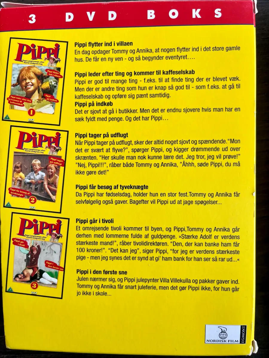 Pippi Langstrømpe 3- DVD sæt boks 3 dvd med Pippi i en boks