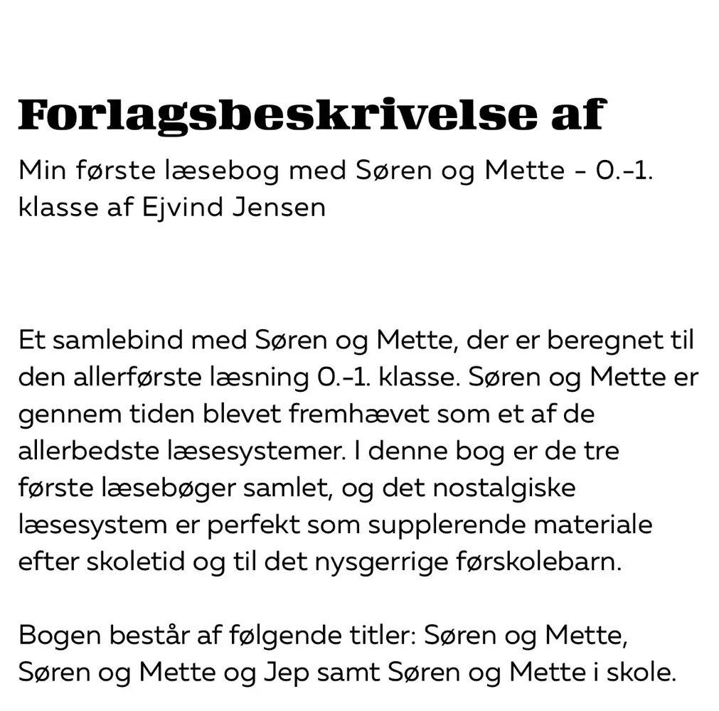 Min første læsebog med Søren og Mette Bog