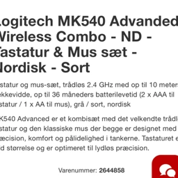 Ny! 650kr! Logitech advanced Keyboard mus wireless