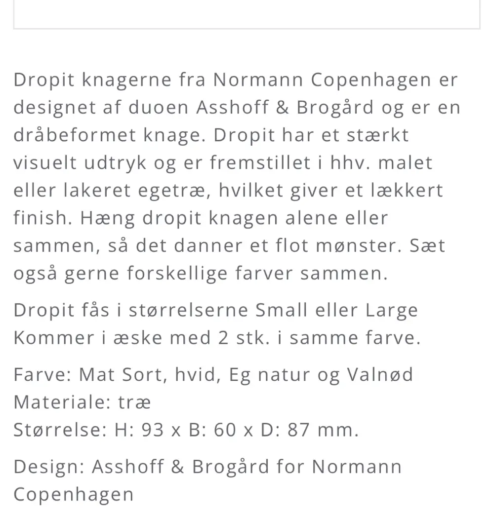 Normann Copenhagen Dråbe dropit knage sort 4 stk