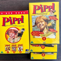 Pippi Langstrømpe 3- DVD sæt boks 3 dvd med Pippi i en boks