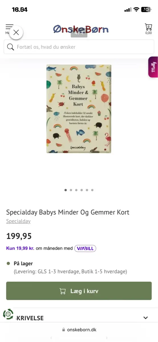 Babys minder og gemmer kort Bog