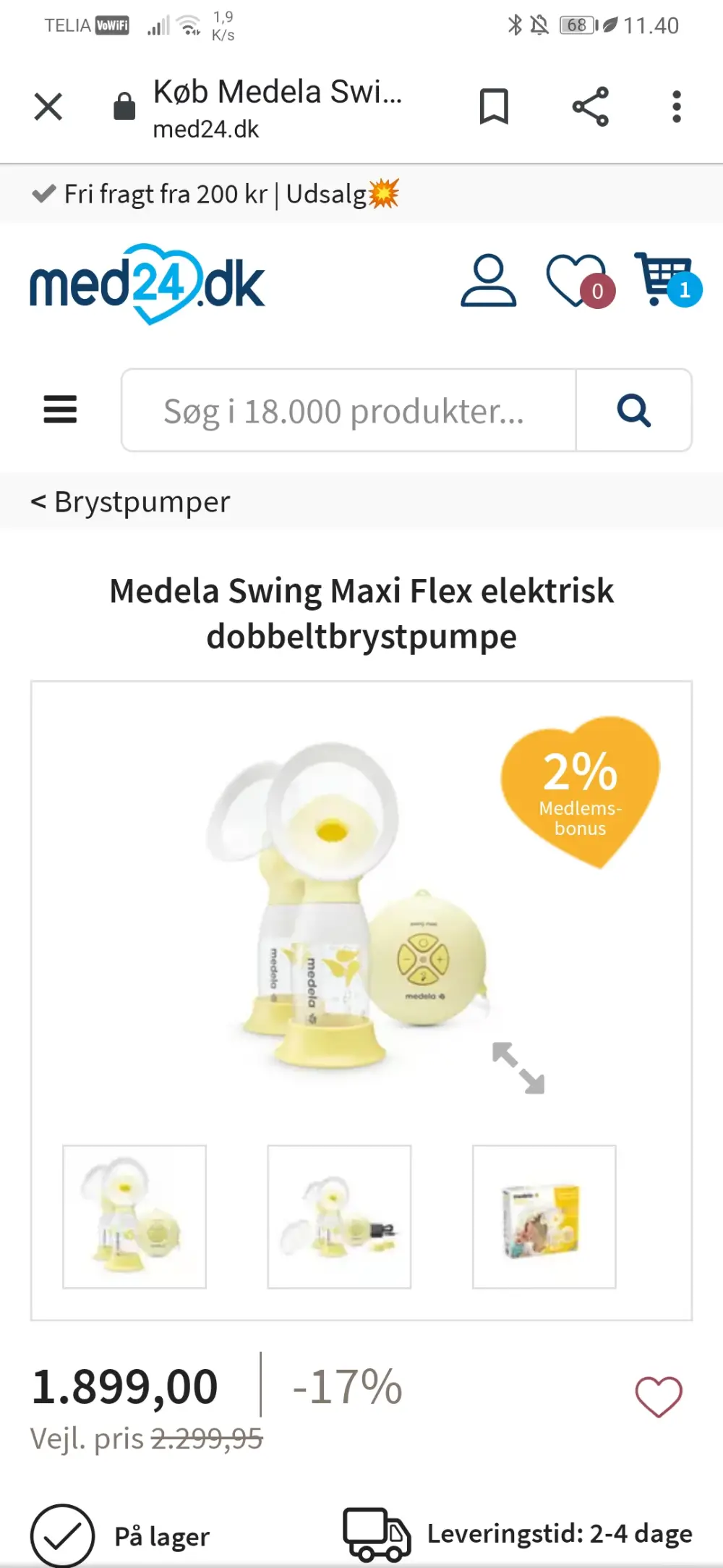 Medela Elektrisk brystpumpe med udsty