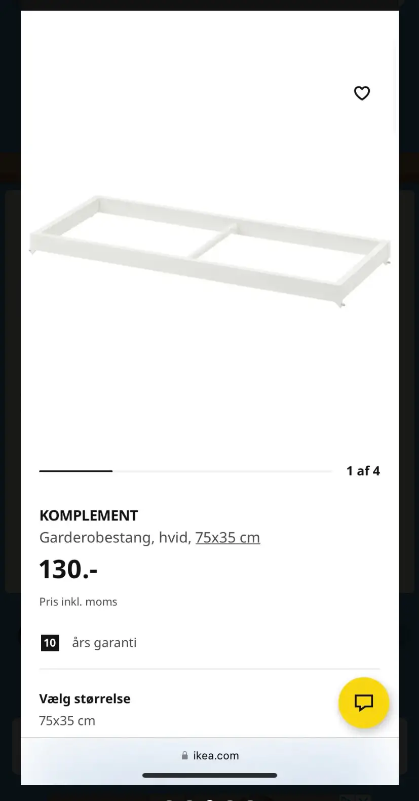 Pax komplement IKEA Bøjlestang til Pax skab
