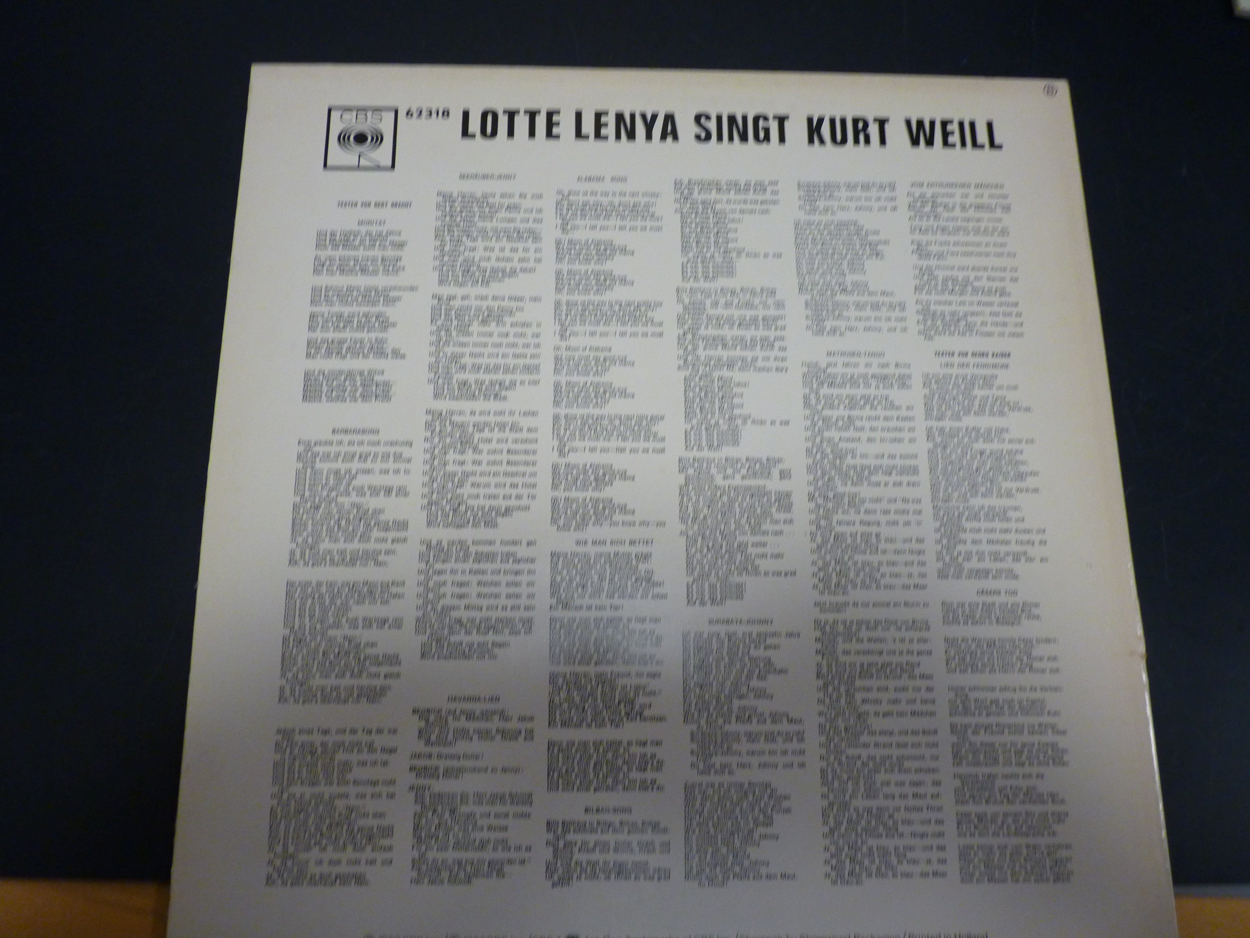 LP: LOTTE LENYA SINGT KURT WEILL