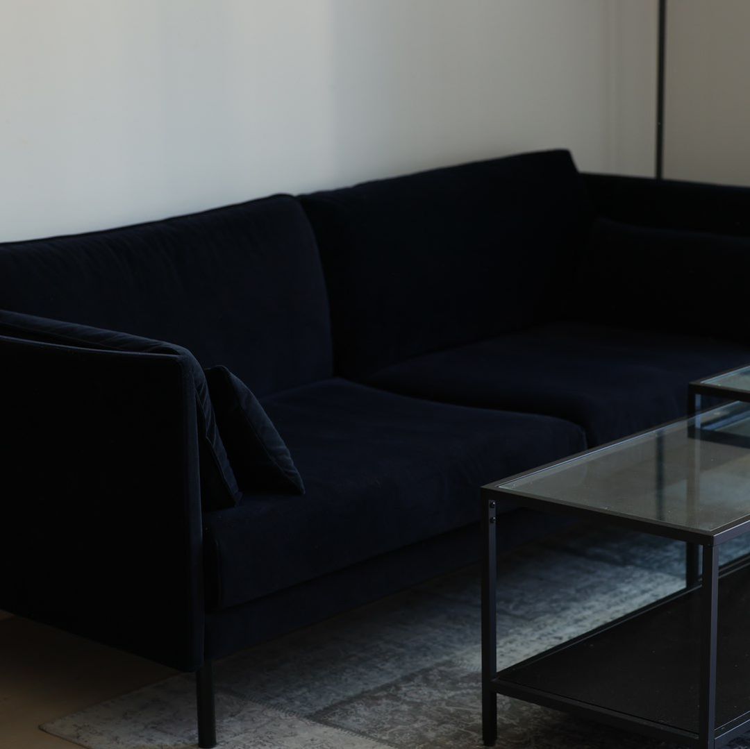 Blå velour sofa