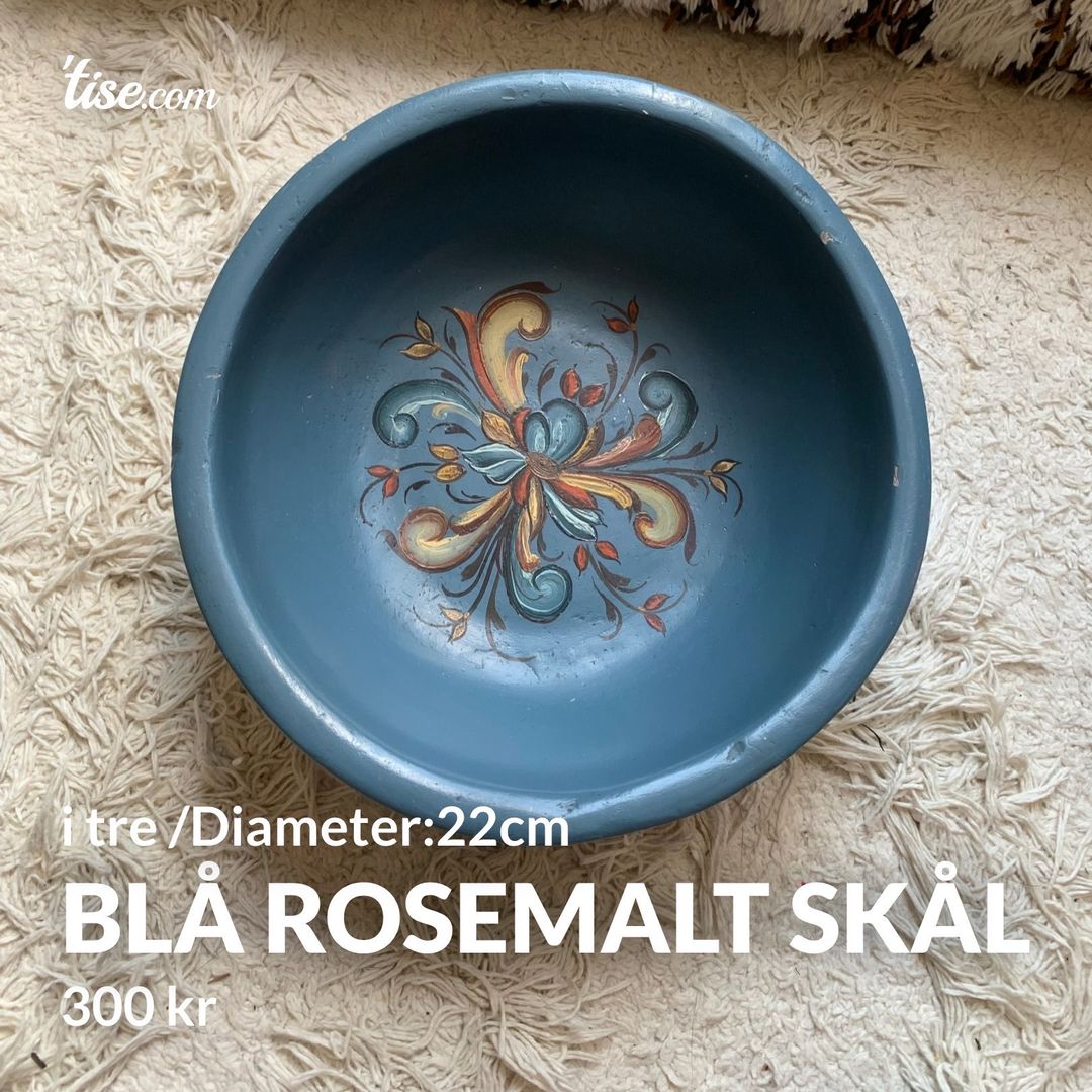 Blå rosemalt skål