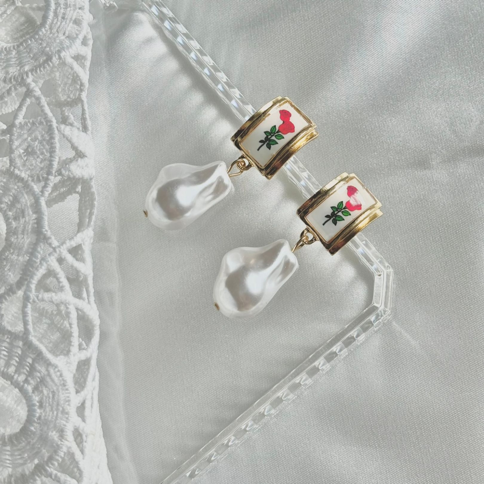 Pearl Rose Earrings