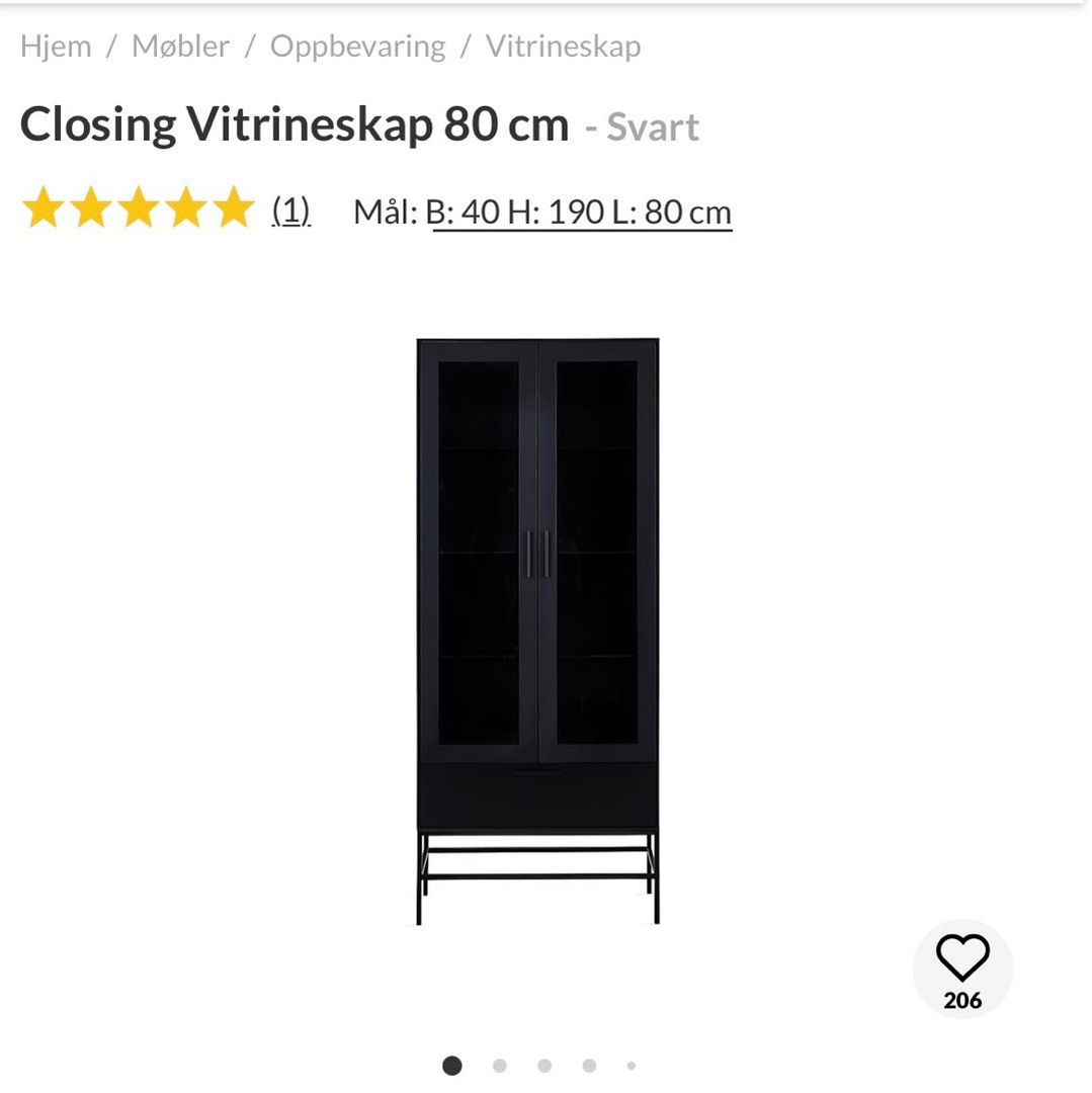 Svart vitrineskap