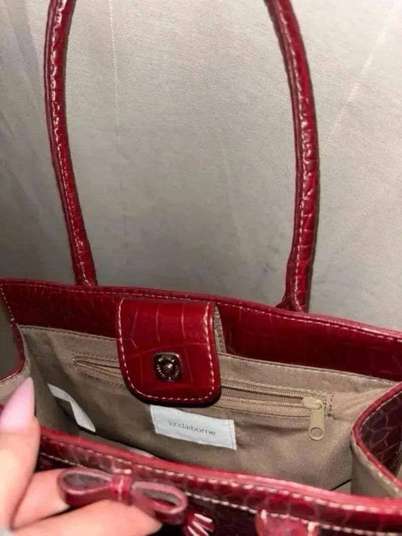 red leather bag