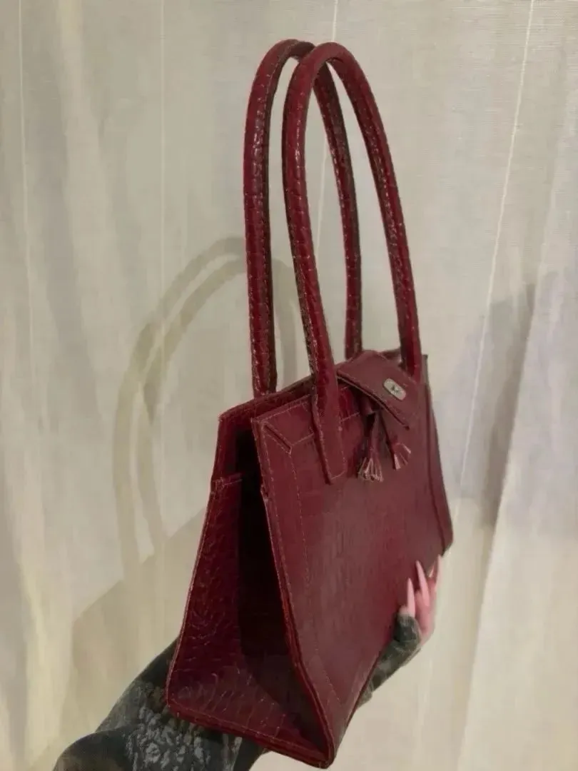 red leather bag