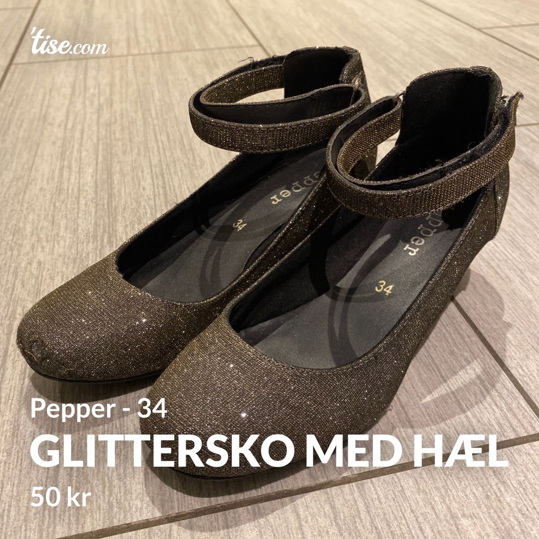 Glittersko med hæl