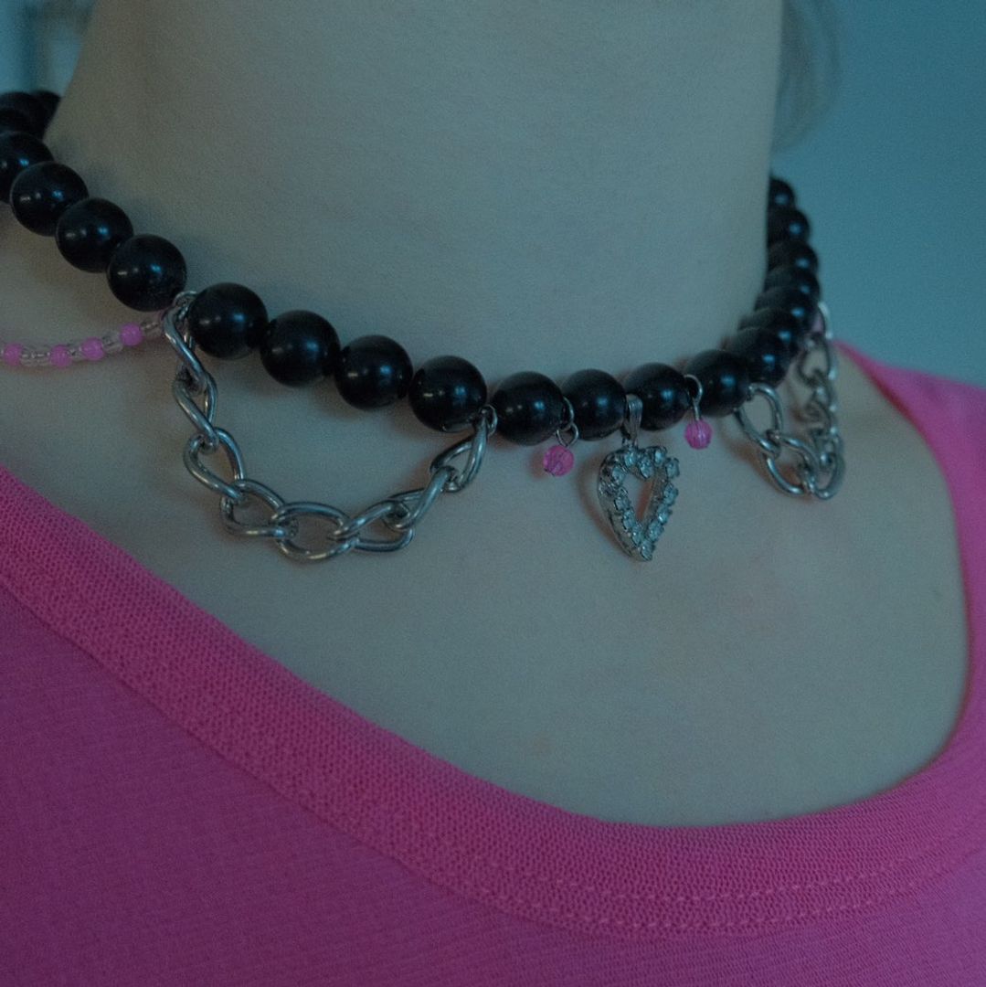 Beaded heart choker