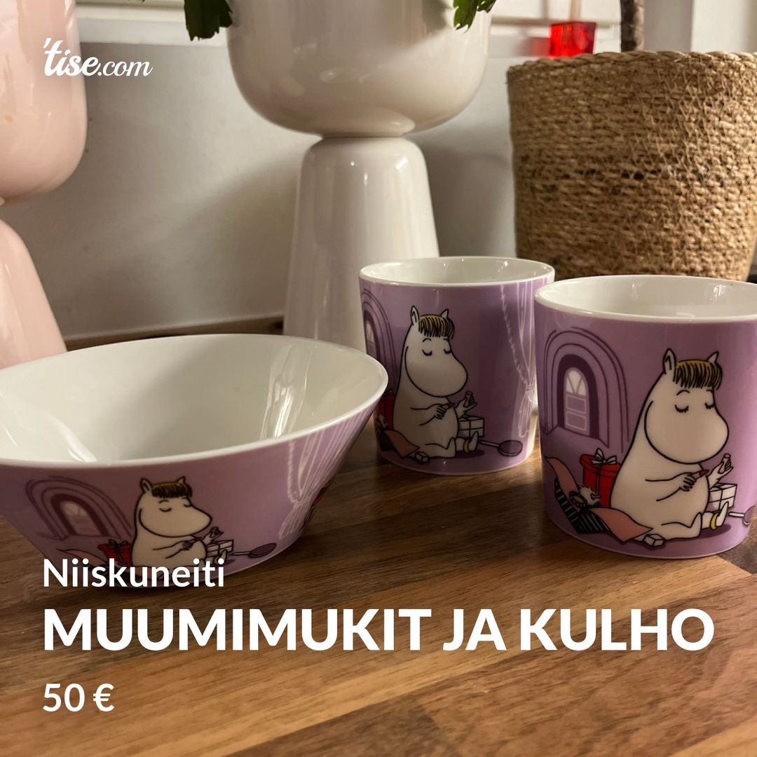 Muumimukit ja kulho