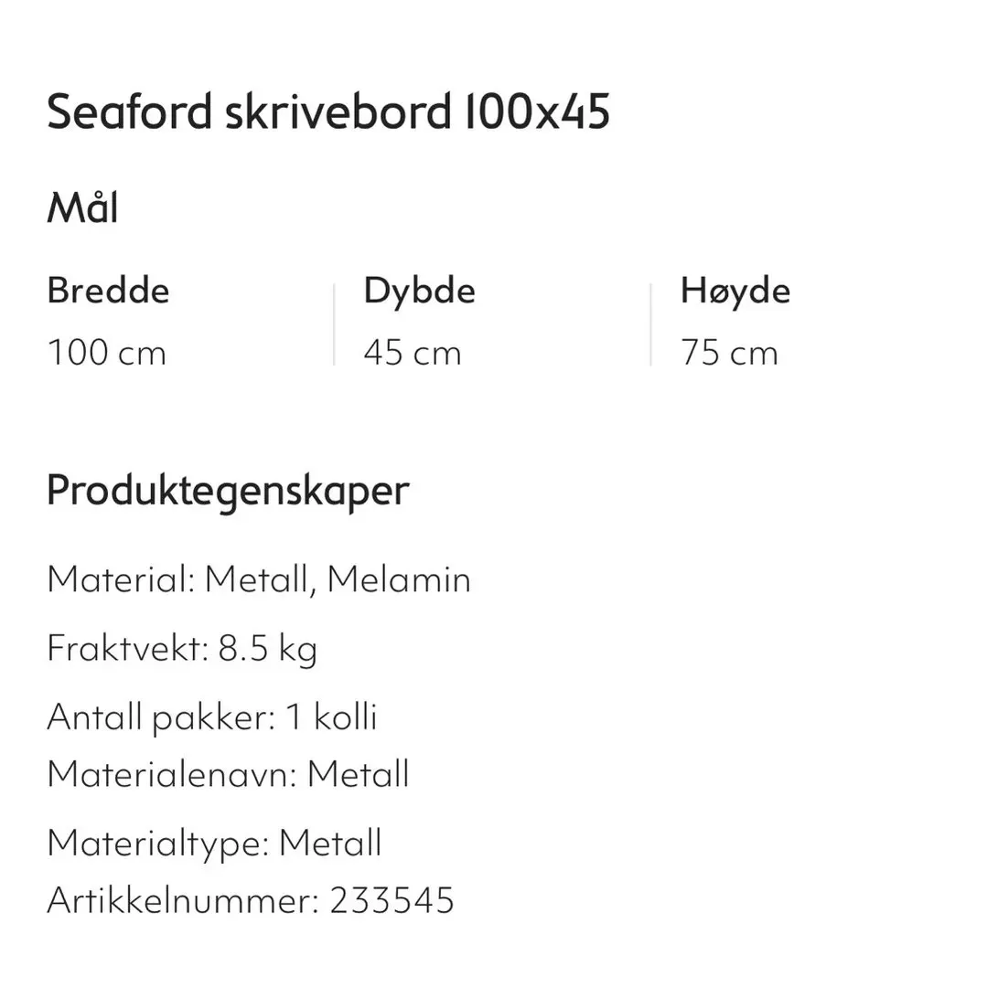 Skrivebord 100x45