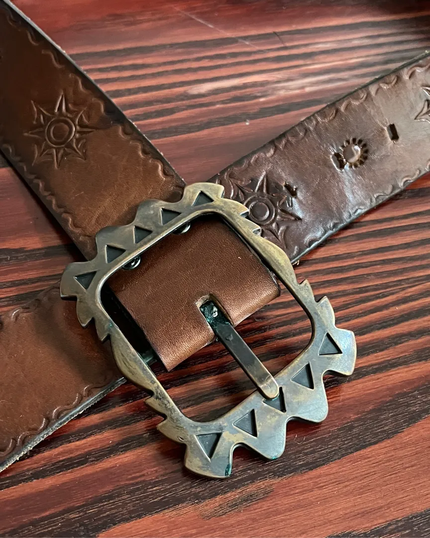 Carved leather belt