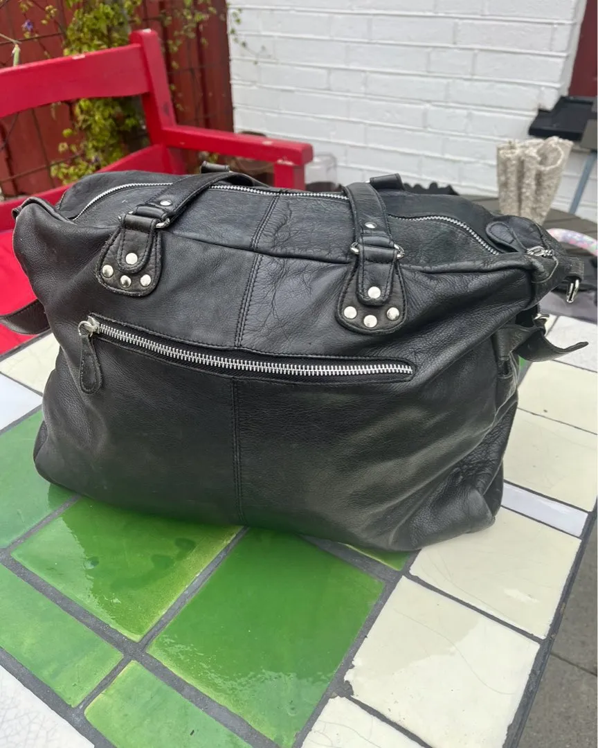 Black leather bag