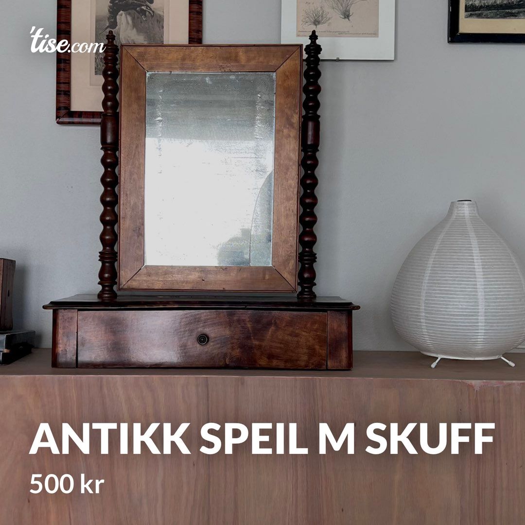 Antikk speil m skuff