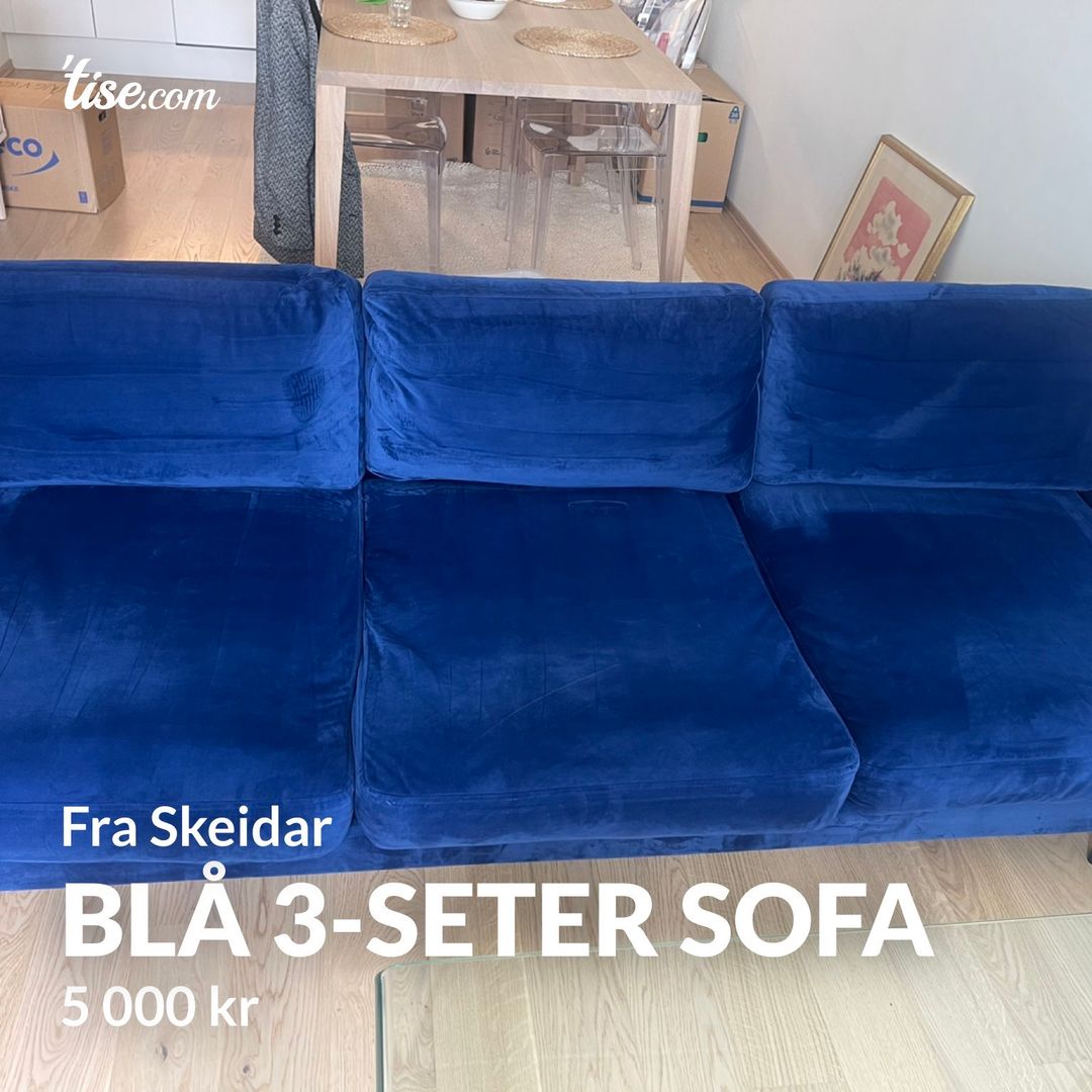 Blå 3-seter sofa