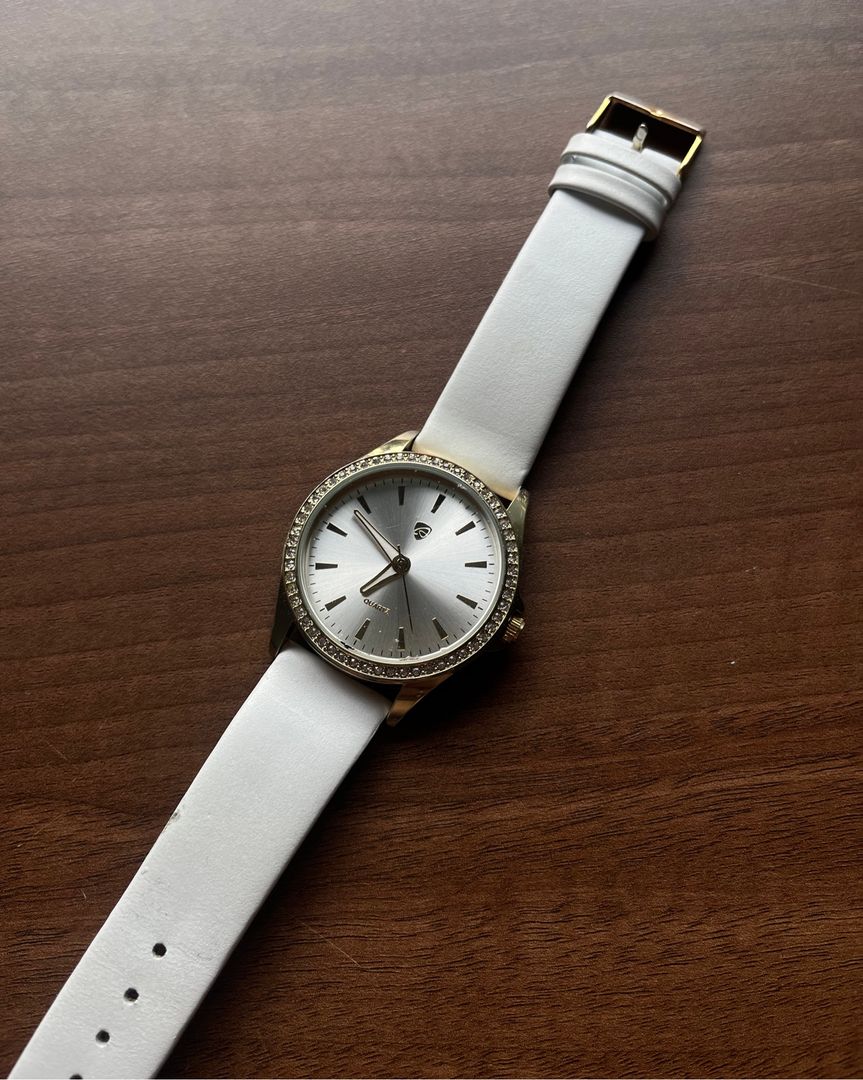 White and gold watch