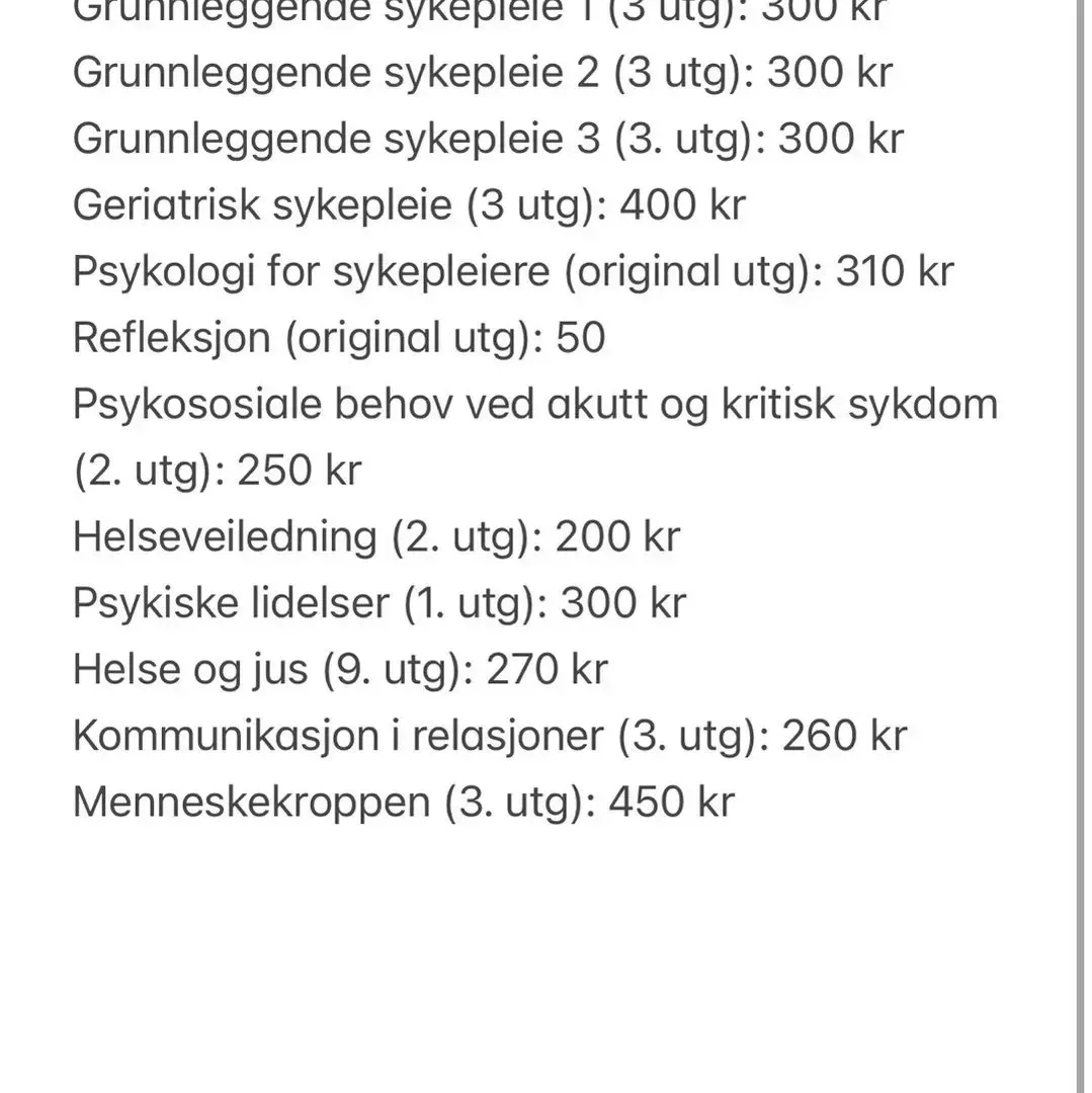 Sykepleie pensum