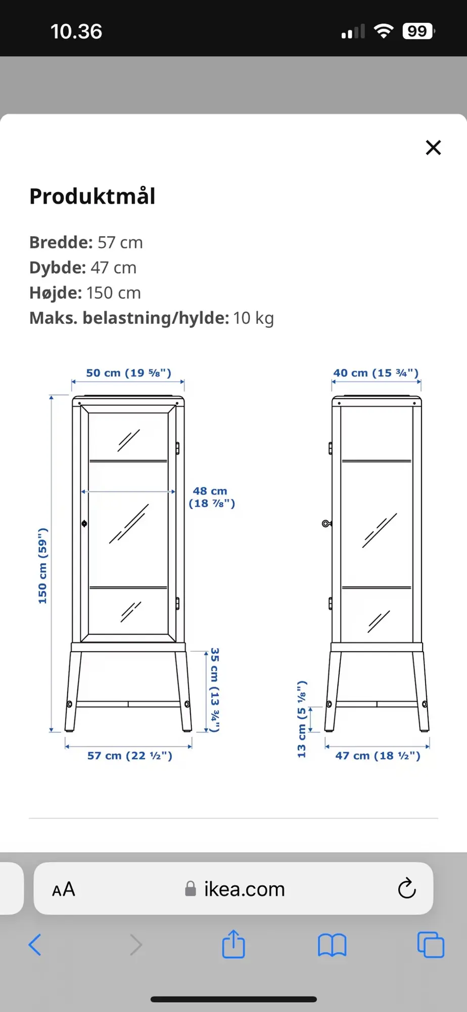 Ikea vitrine skab