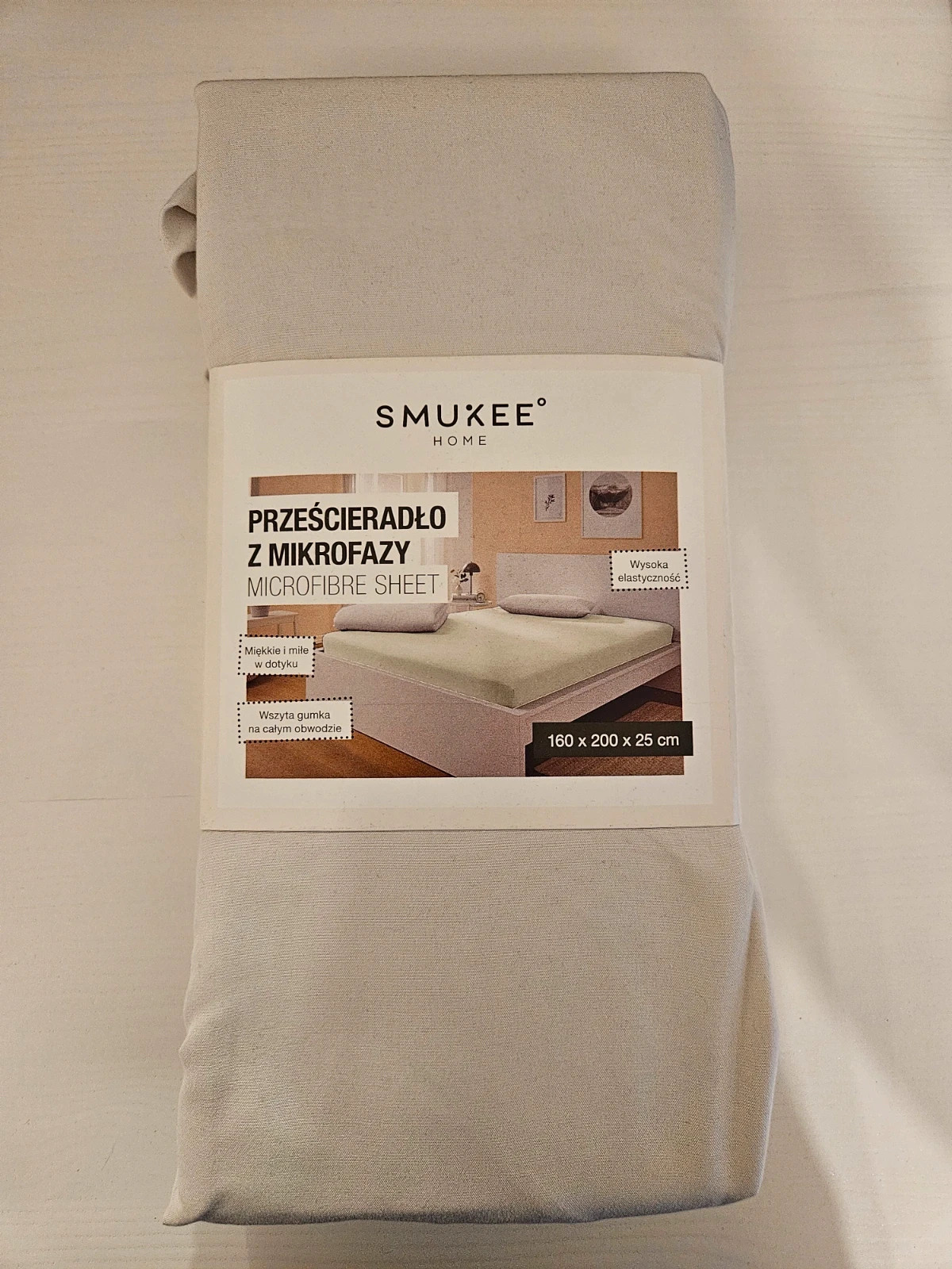 Prześcieradło z Mikrofazy z gumka 160x200 Microfibre Sheet kolor kremowy / beżowy Smukee -> NOWE <-