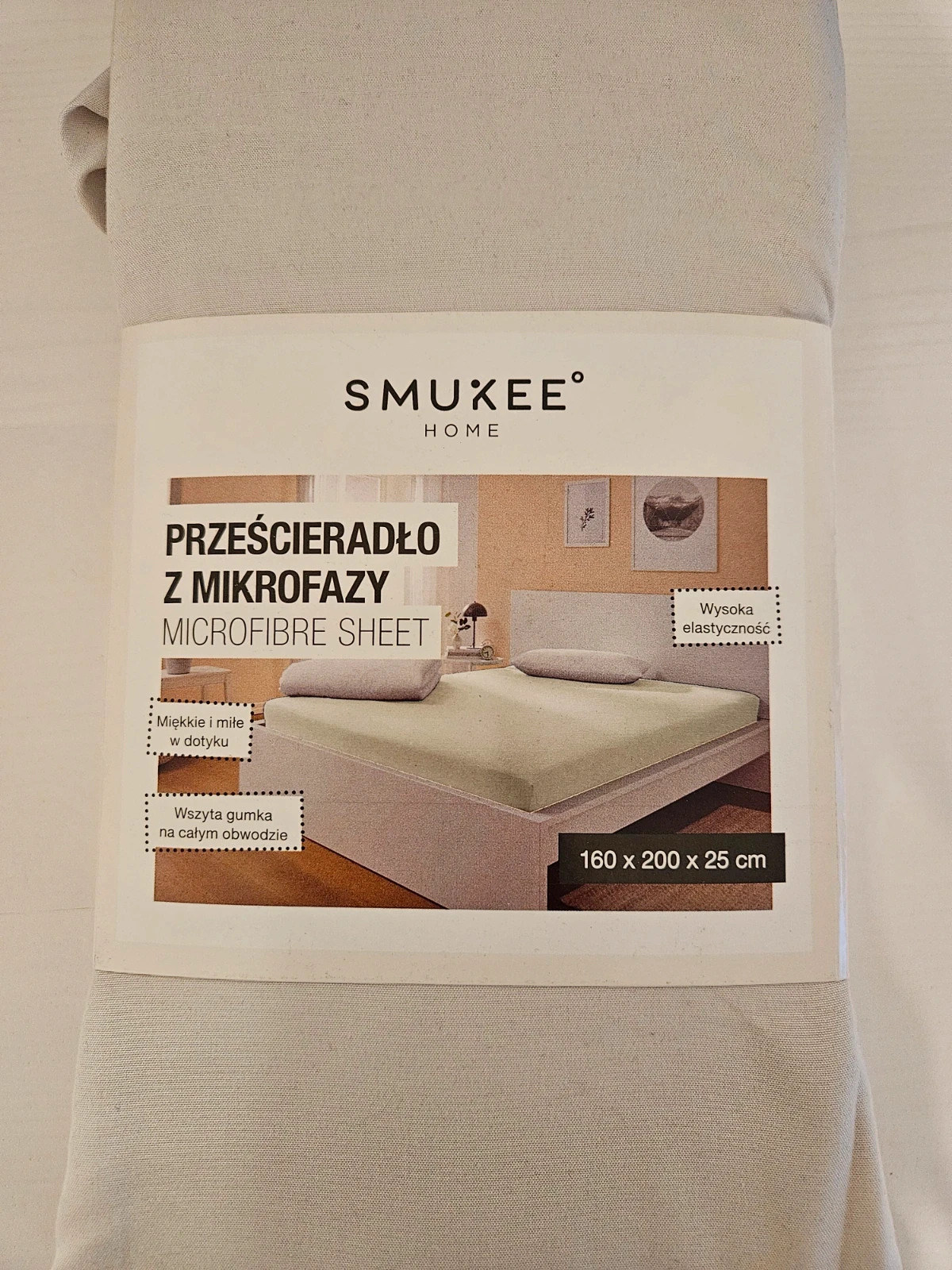 Prześcieradło z Mikrofazy z gumka 160x200 Microfibre Sheet kolor kremowy / beżowy Smukee -> NOWE <-