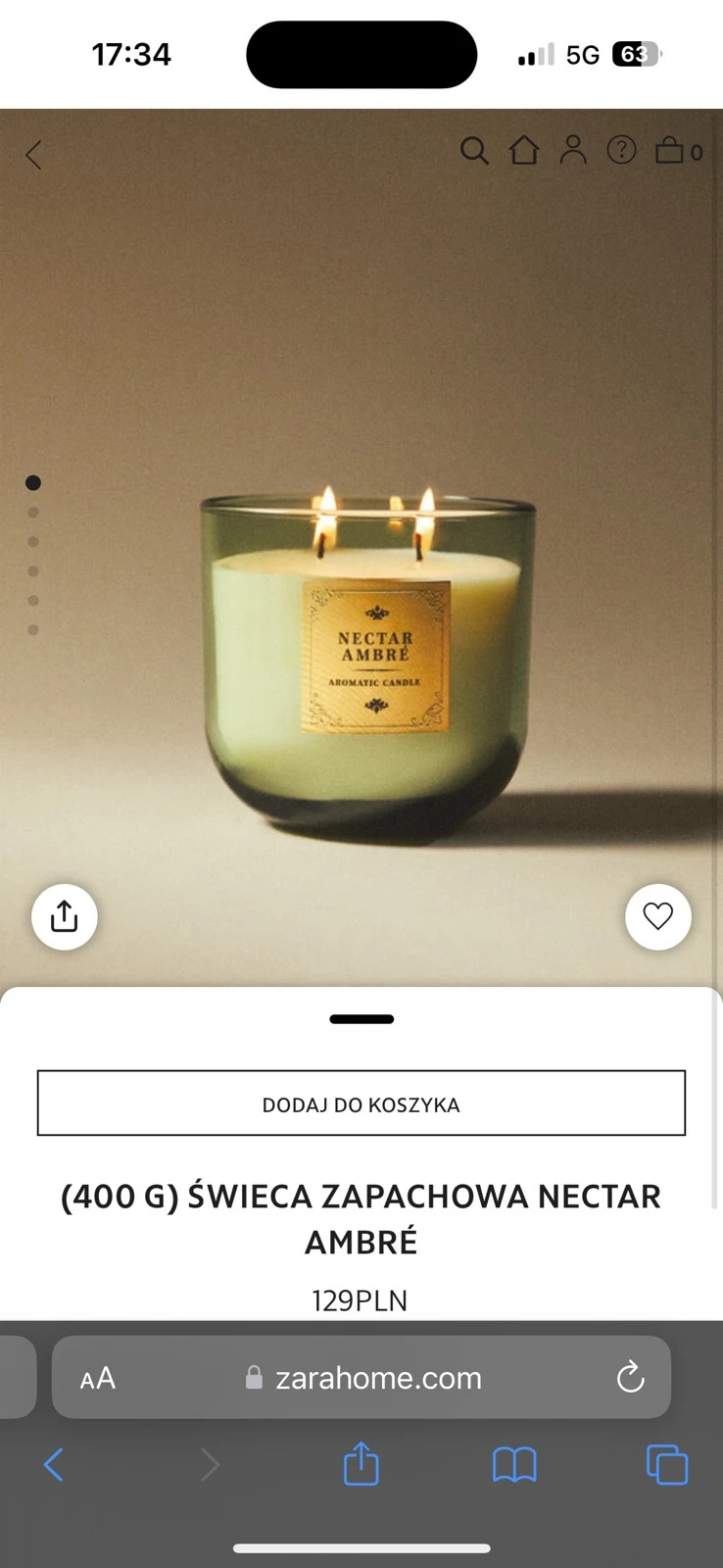 Zara świeca zapachowa Nectar Ambre