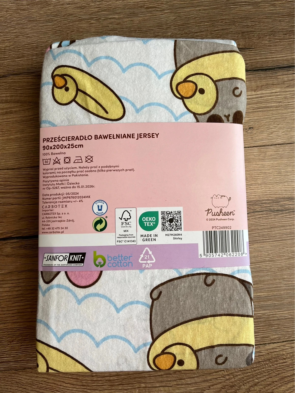 Prześcieradło bawełniane Jersey 90x200x25 Pusheen nowe