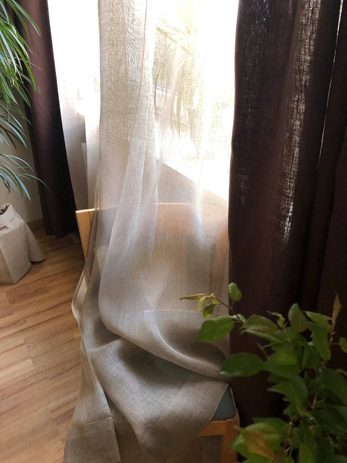 Firany z mgiełki lnianej naturalny kolor lnu 270cm | linen muślin curtains