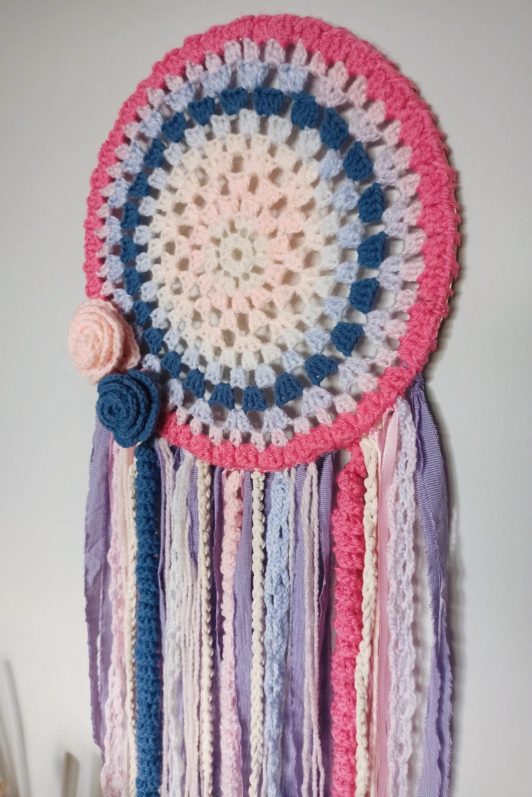 Duży pastelowy łapacz snów szydełko pleciony kwiaty | Big crochet pastel dreamcatcher boho flowers