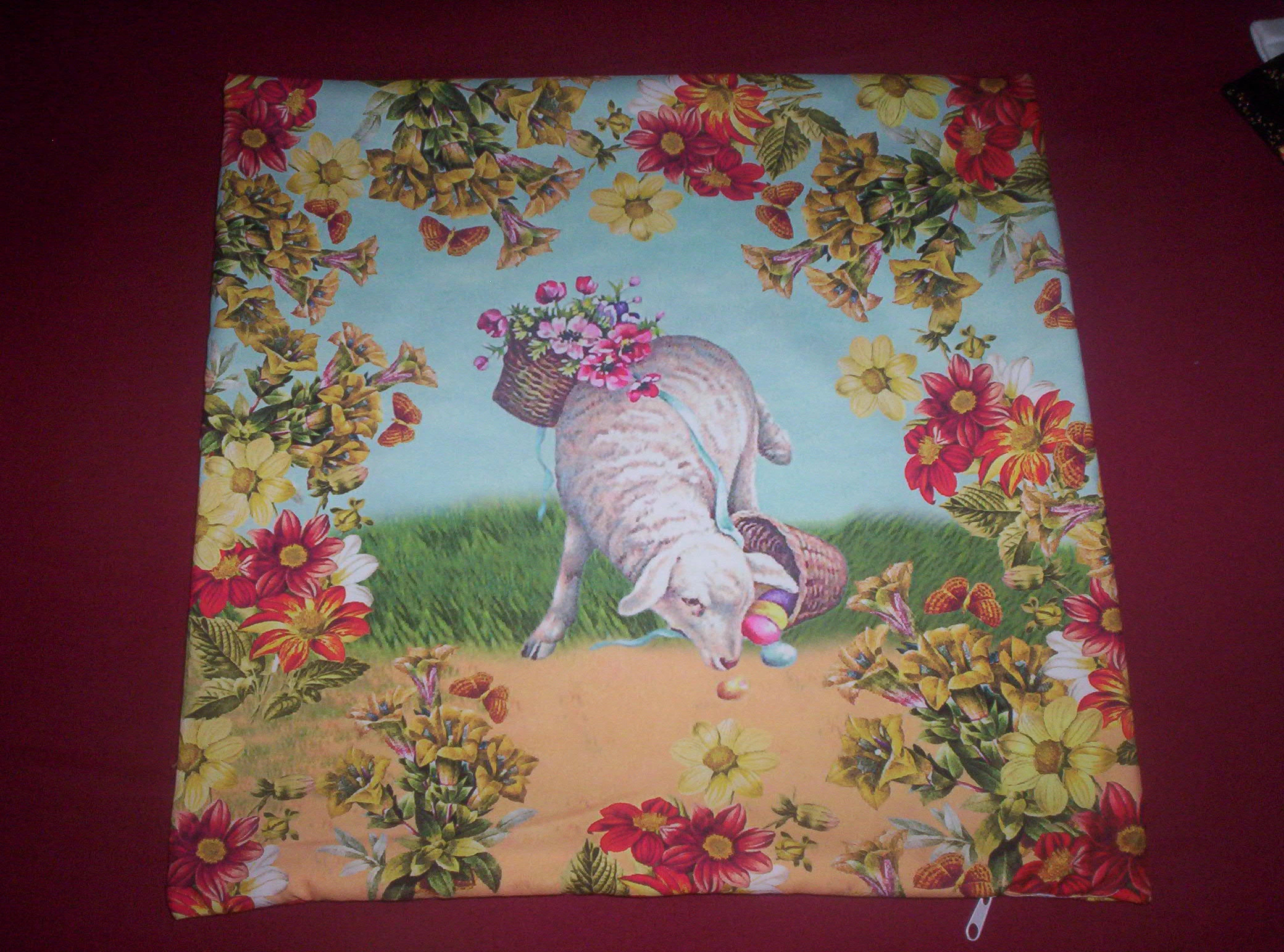 Owca pisanki koszyk poszewka na poduszkę  powłoczka na jaśka kwiaty