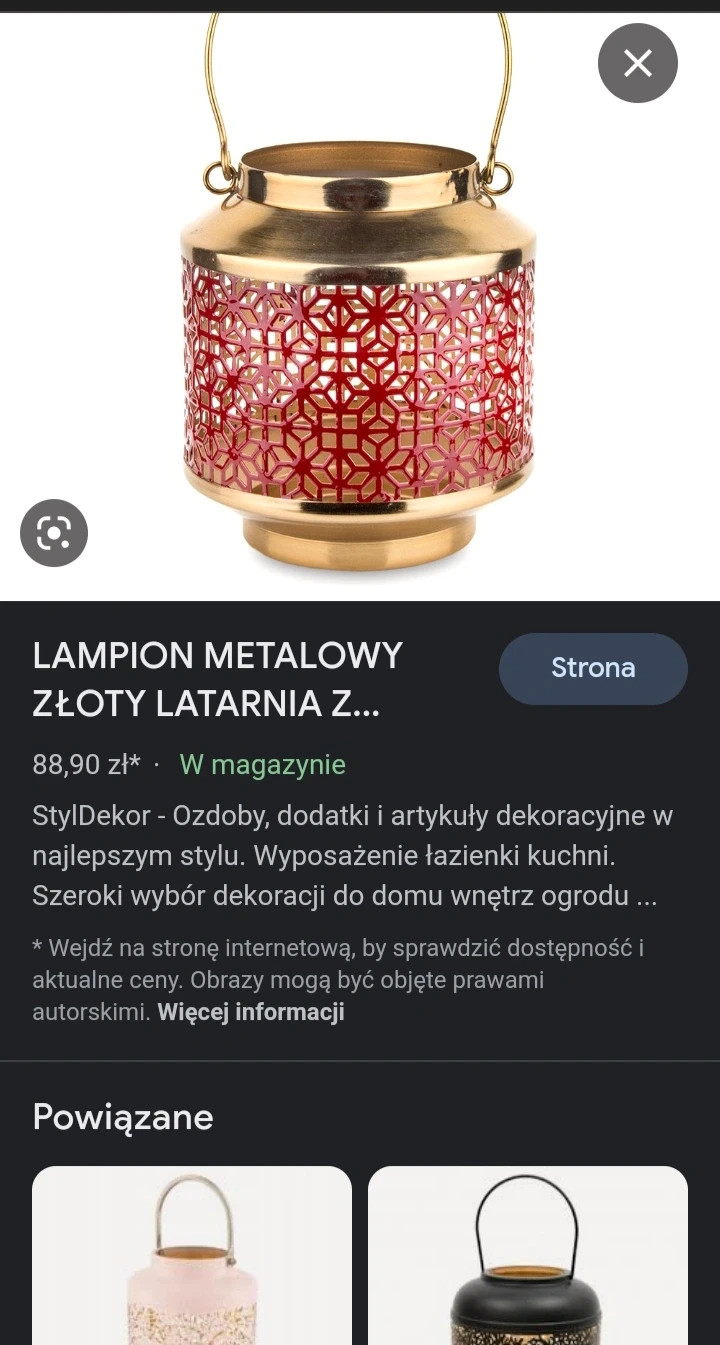 Lampion metalowy złoty latarnia