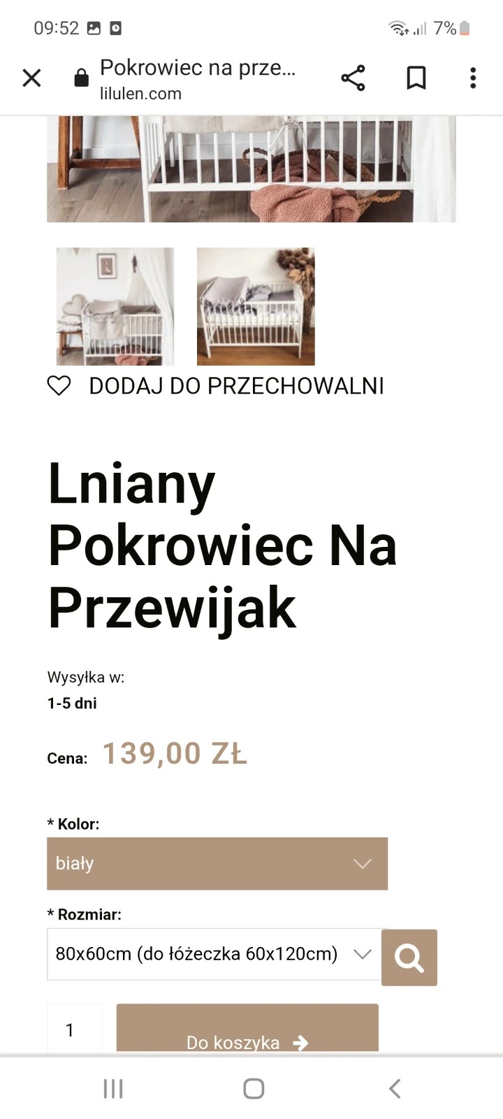 Lniany biały pokrowiec na przewijak lilu len 80x60