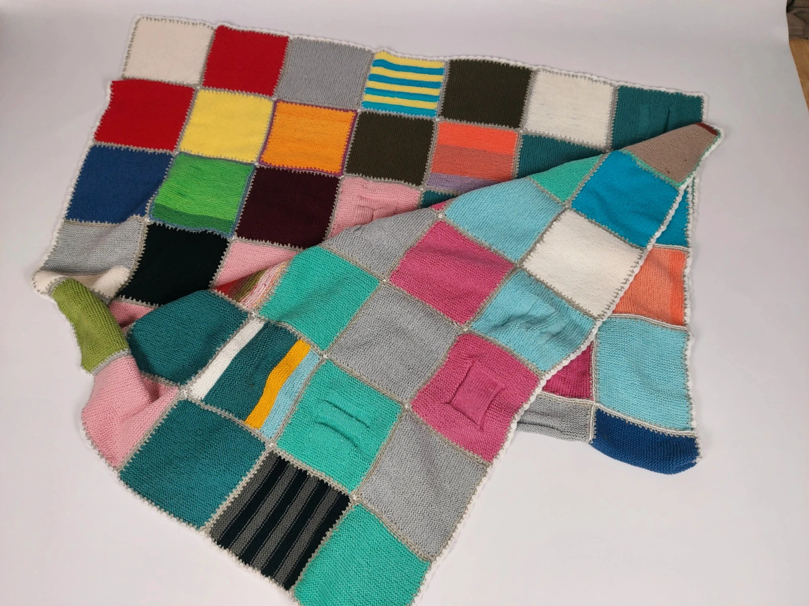 Nowy duzy koc narzuta kolorowa wielobarwna patchwork handmade 160 cm x 200 cm