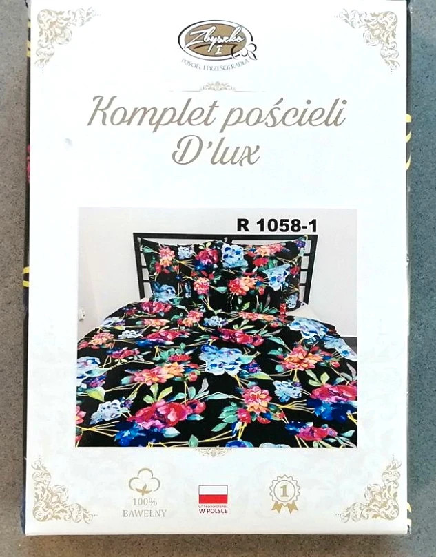 Komplet pościeli 160x200 czarna kwiaty bawełna polski producent