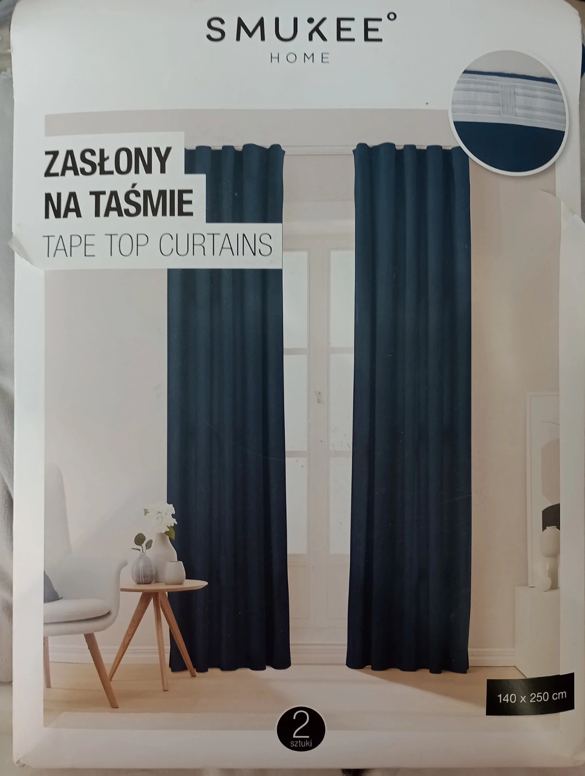 Zasłony na taśmie 140x250 cm