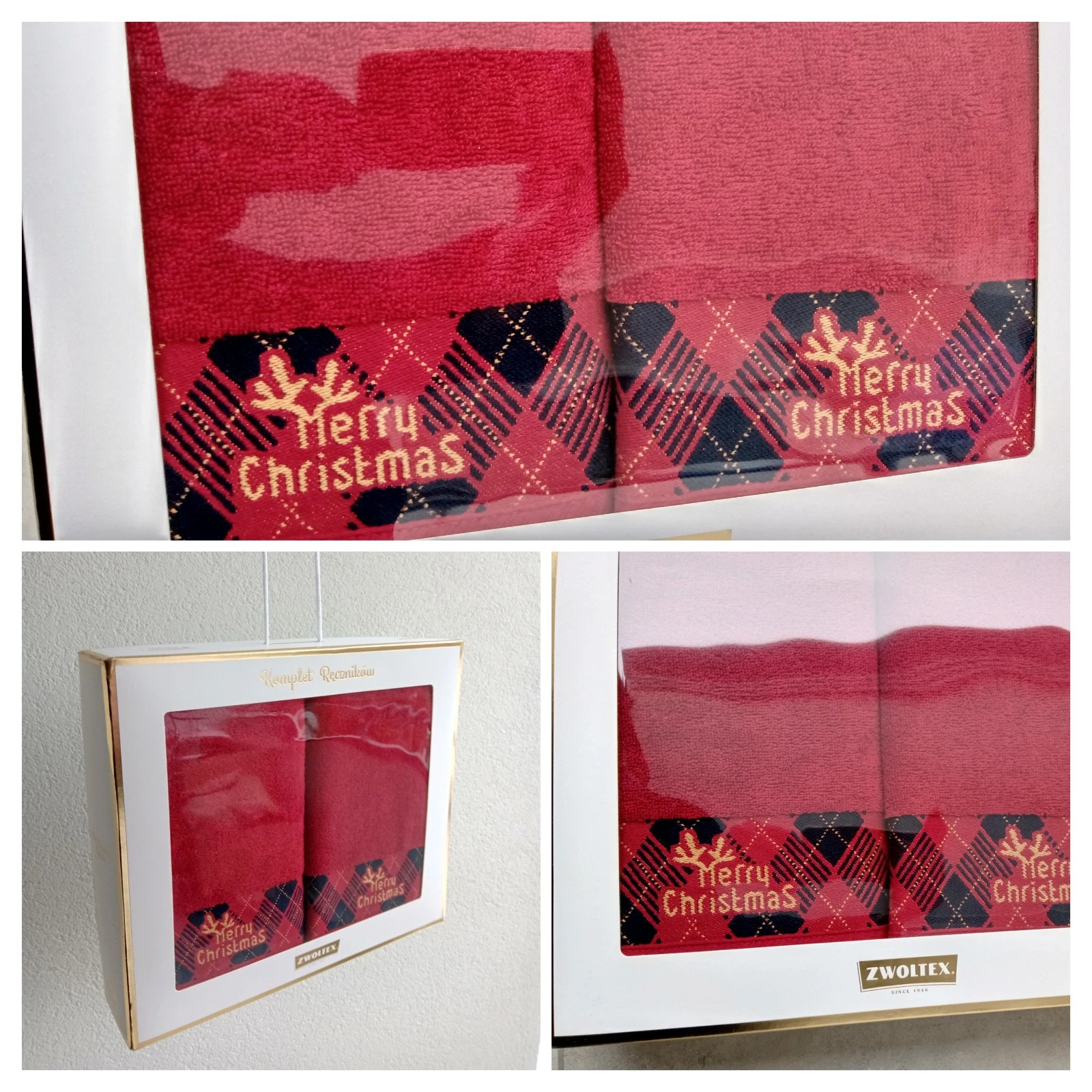 Komplet ręczników zestaw świąteczny Zwoltex Rudolf bordo 2 sztuki na prezent nowe z opakowaniem