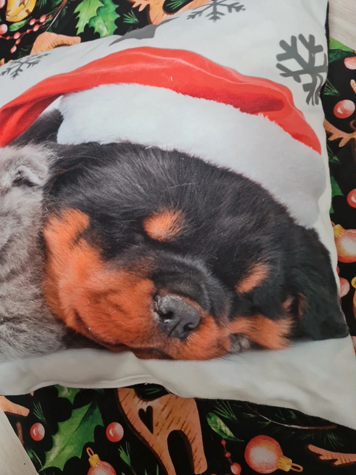 Wyprzedaż nowa świąteczna poduszka welurowa 45cm pies i kot