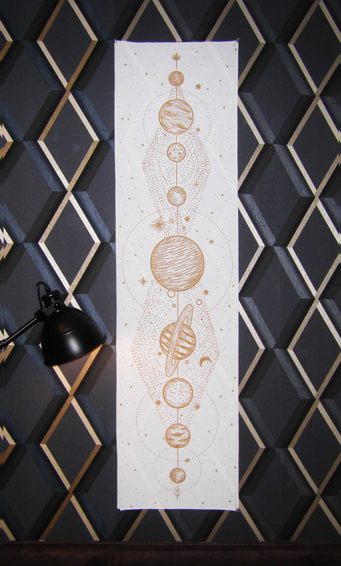 Tkanina ścienna/narzuta "Golden Planets" ok 148cm/40cm nowa
