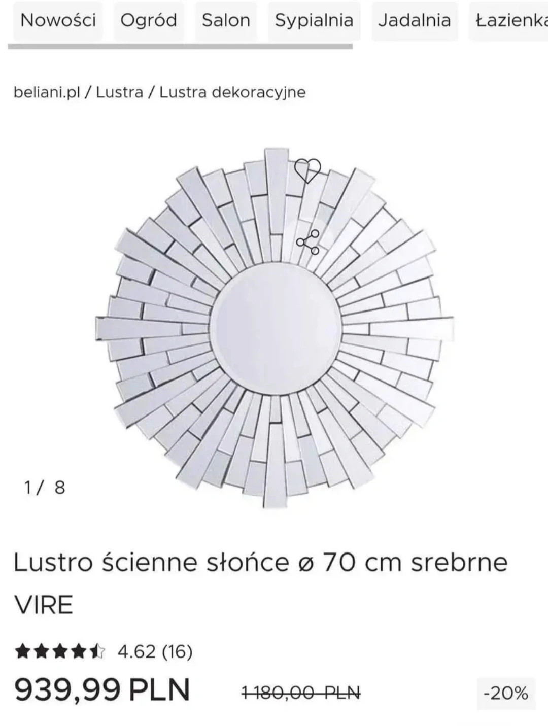 Nowe lustro 70 cm "VIRE"